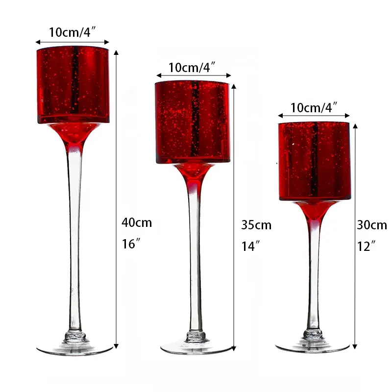 Set of 3 Mercury Red Glass Tealight Holders for wedding