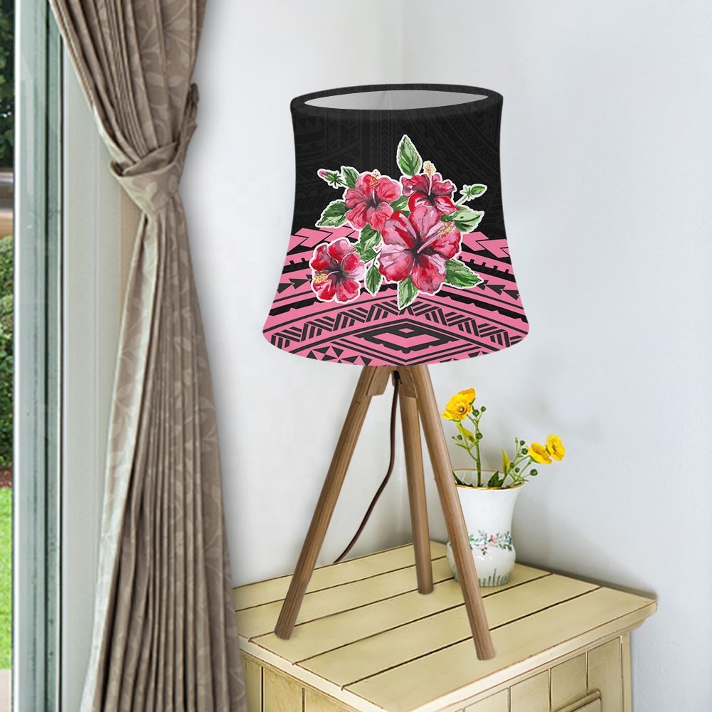 Hawaii Polynesian Pink Lampshade With Tropical Flowers Print Polyester Fabric For Table Chandelier Wall Lamp Wholesale