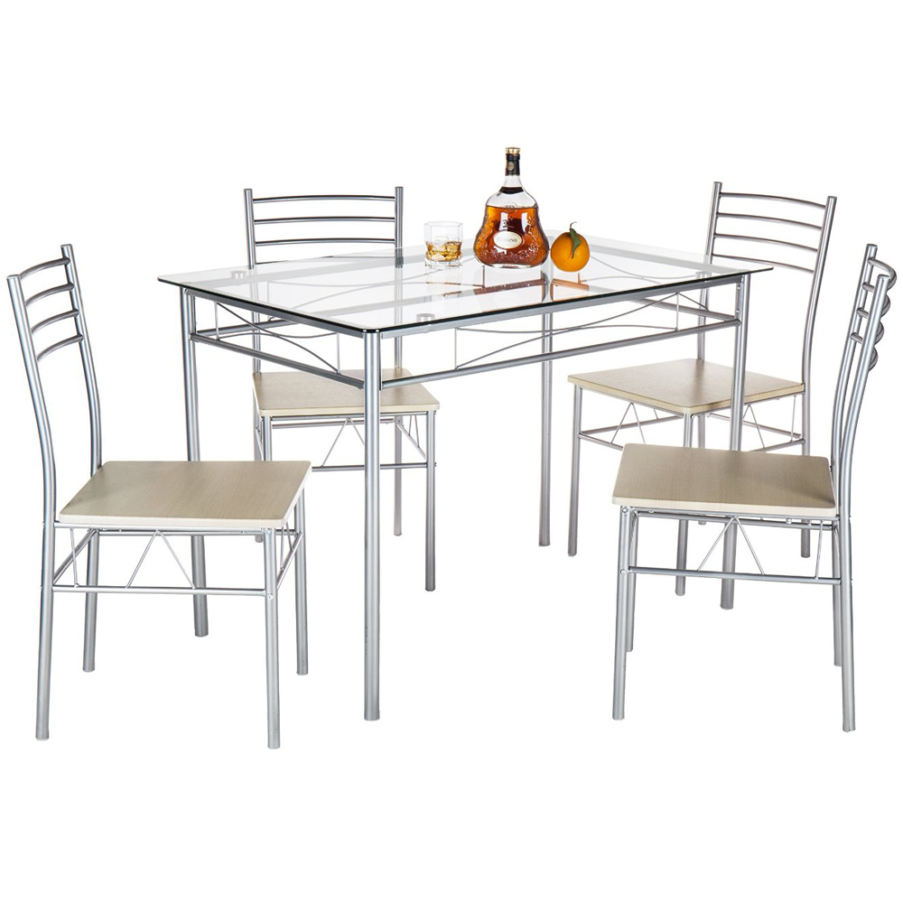 Cheap metal dinning room furniture glass top dining table sets wholesale