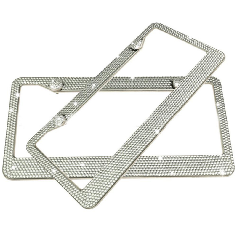 Car License Plate Luxury Handcrafted Bling Shimmer Row Rhinestone Trim Stainless Steel License Plate Frame