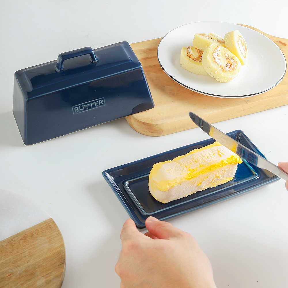 Hot sales rectangular multicolor ceramic porcelain butter dish with cover
