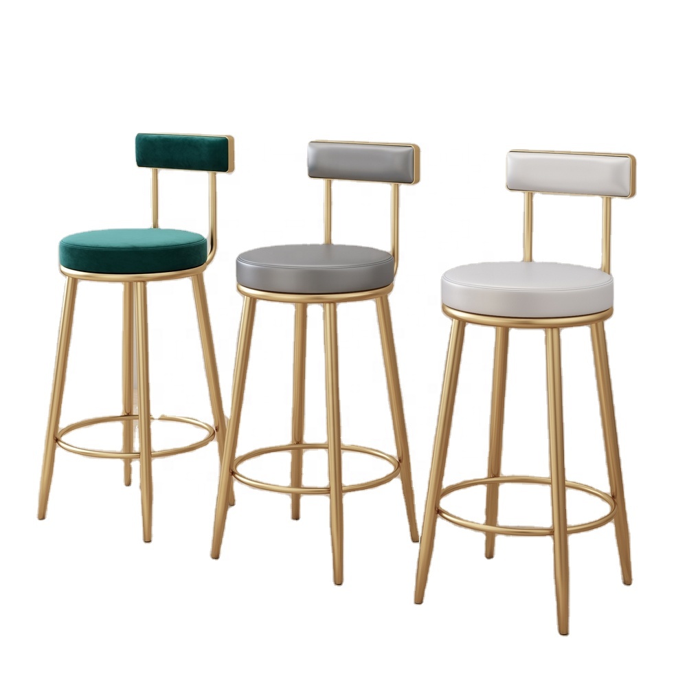 2021hot seller Bar Stools Nordic Metal Luxury Gold Velvet Kitchen Leather High Modern Chair Furniture Bar Stools With Back