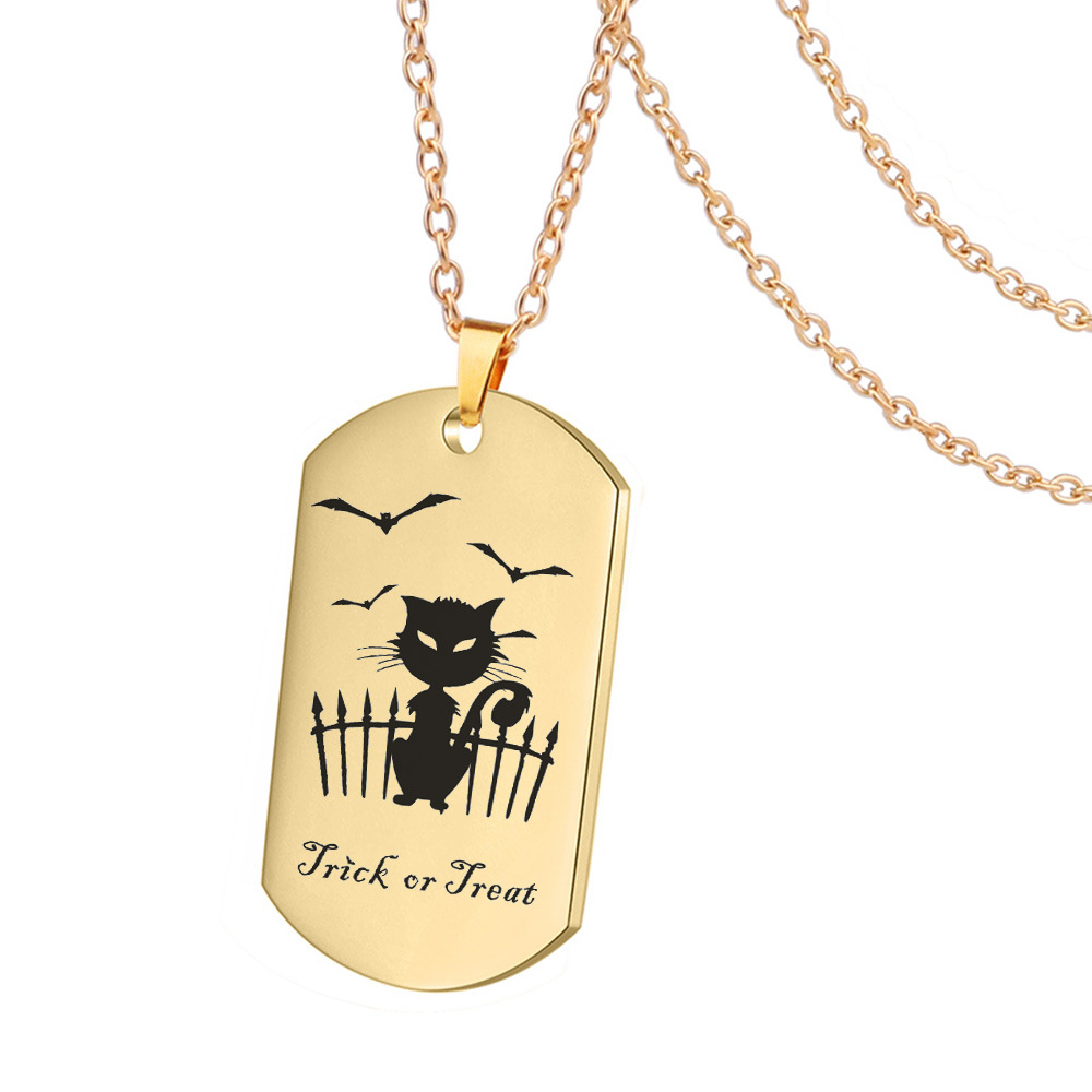 Cheap New Stainless Steel HAPPY HALLOWEEN Army Necklace Halloween Scarecrow Army Brand Black Cat Pendant