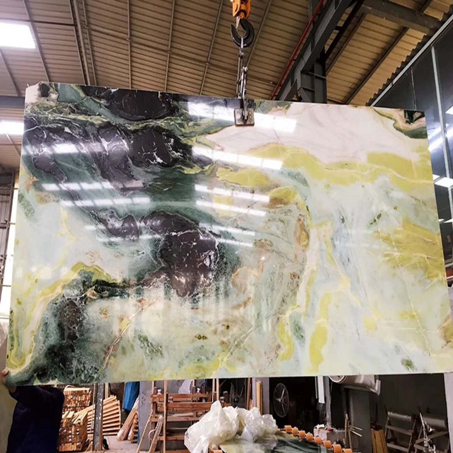 wholesale polished green veined marble tile stairs countertop coffee dining table top green marble