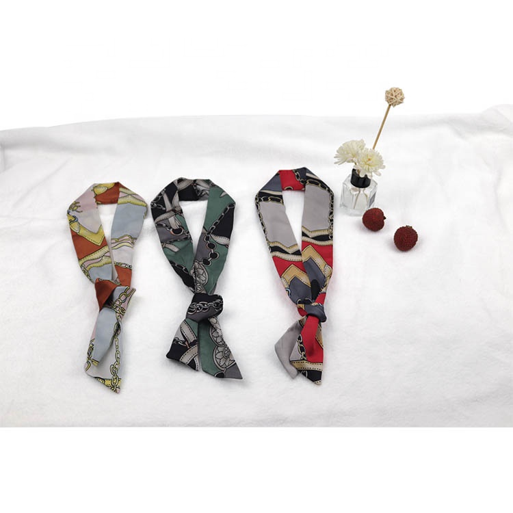 hot sale bag Scarf Custom printed pattern satin silk Women Ribbon Hair Handbag Summer Head Scarf