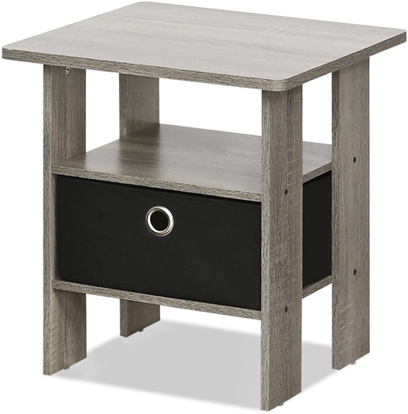 Simple French Oak Grey End Storage Box Sofa Side Nightstand Bedside Table with Bin Drawer