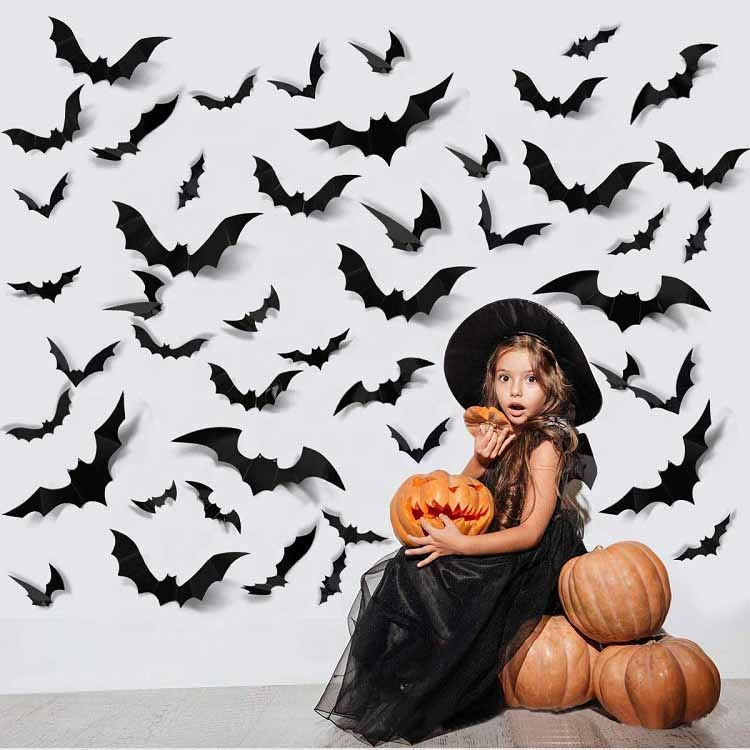 Upgraded Halloween 3D Bats Spiders Decoration ,Halloween Party Supplies Decorative Scary Bats Wall Decal Wall Sticker