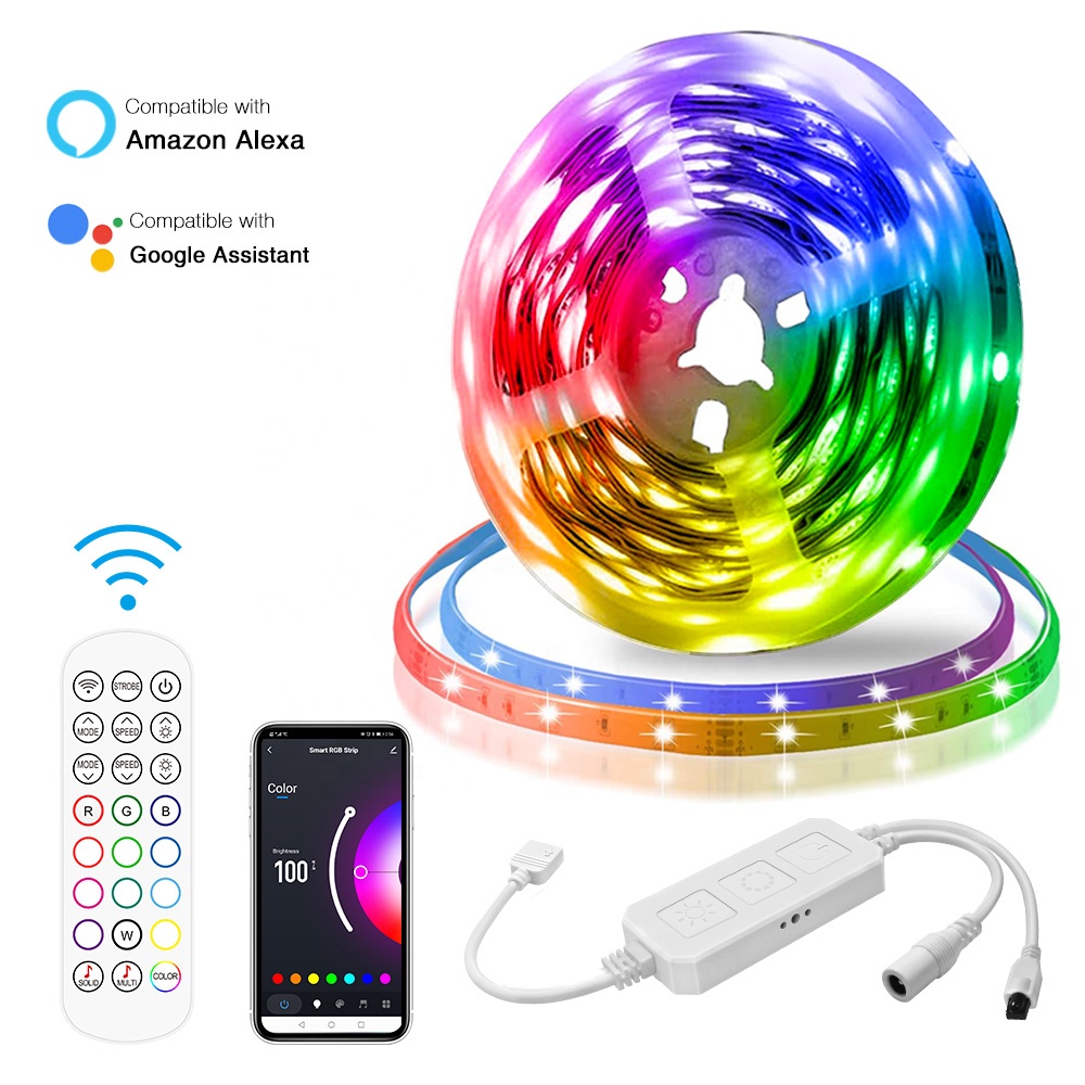 5 м Светодиодные полосы света беспроводной управления смартфоном световая полоса RGB светодиодные фонари работают с Amazon Alexa и Google Assistant