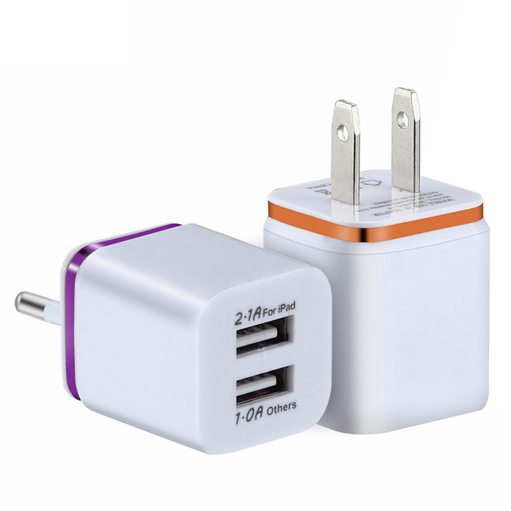 Цветное зарядное устройство с двумя USB-портами для всех USB-устройств 5 В/2,1 А, зарядное устройство для телефона с вилкой Стандарта США, настенное зарядное устройство