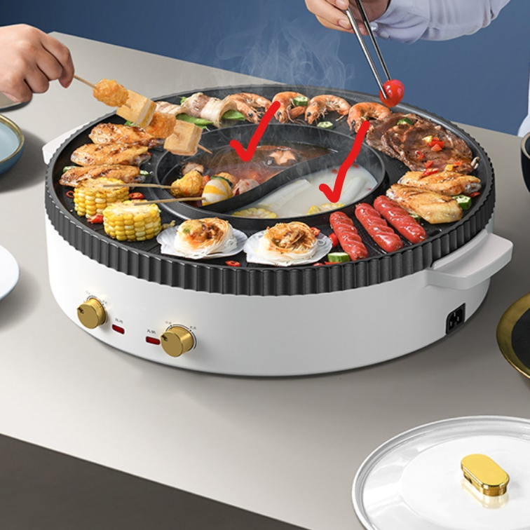 2 In 1 Grill Indoor Kitchen Appliance Electric Skillet 2 In 1 BBQ Grill With Hot Pot