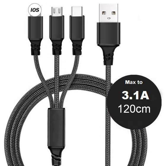 Мульти зарядный кабель 3 в 1 USB кабель с нейлоновой оплеткой максимум до 3.1A быстрее Micro USB C кабель для iPhone кабель для мобильного телефона