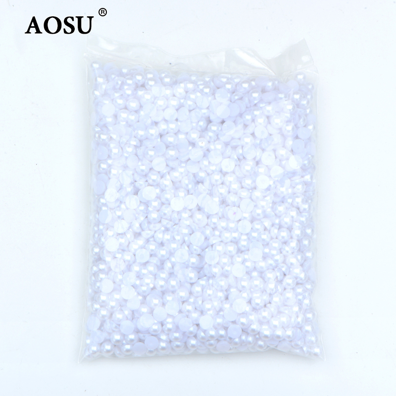 AOSU Top Quality 2mm 3mm 4mm 12mm 14mm 16mm White Pearls Semi Flatback Pearl Beads For Clothes Making Crafts