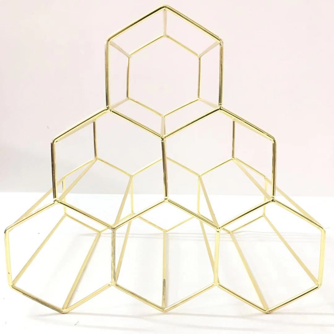 Golden Three Layer Six Bottles Of Wine Holder Metal Wine Display Racks