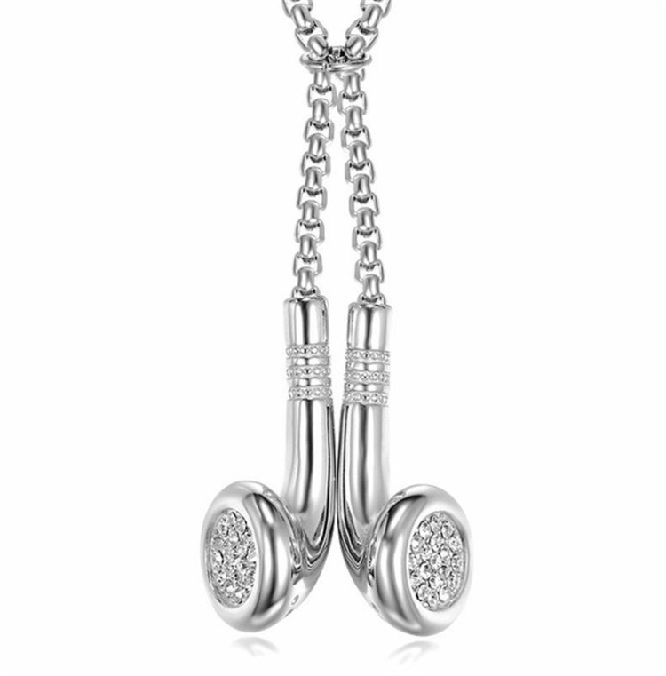 Luxury Brand Personalize Hip Hop Music Jewelry Gold Titanium Steel Diamond DJ Earphones Earplugs Necklaces For Men Gifts