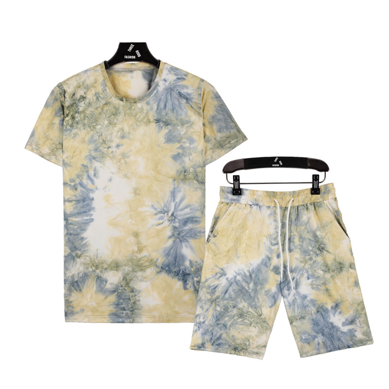 Модные футболки с принтом в стиле Tie-dye, комплект из двух предметов, мужские шорты, спортивные костюмы, Новинка лета 2020, для мужчин, экологически чистый OEM-сервис для взрослых
