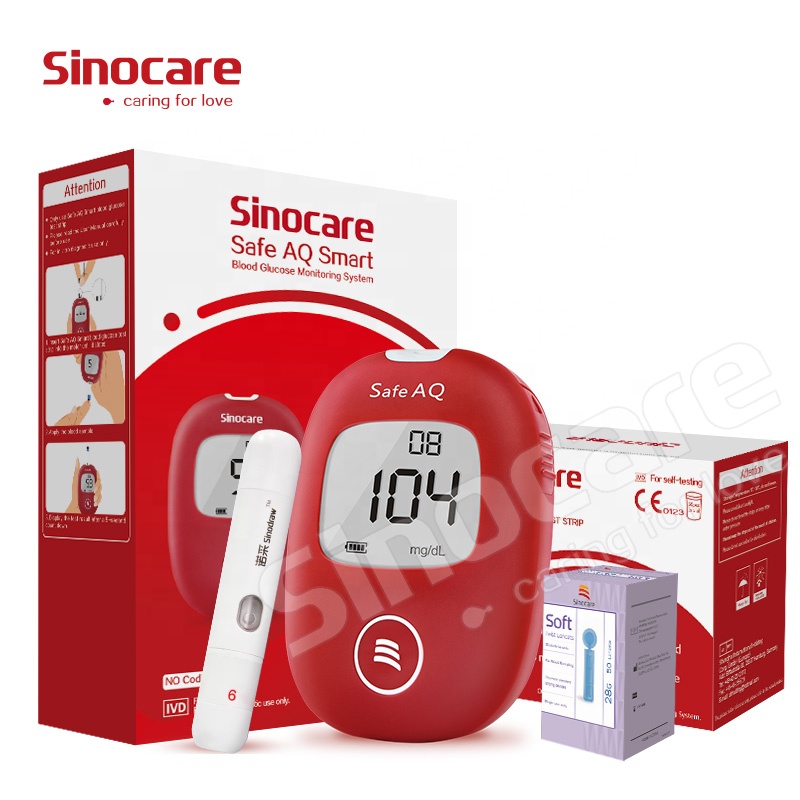 Неинвазивный глюкометр Sinocare Safe AQ, измеритель уровня глюкозы в крови с большим экраном, с 50 шт. тест-полосок