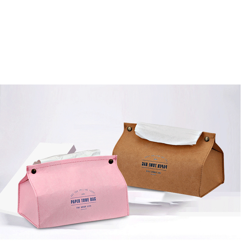 Kraft Paper Tissue Box Rectangular Desktop Paper Storage Box Home Bathroom Living Room