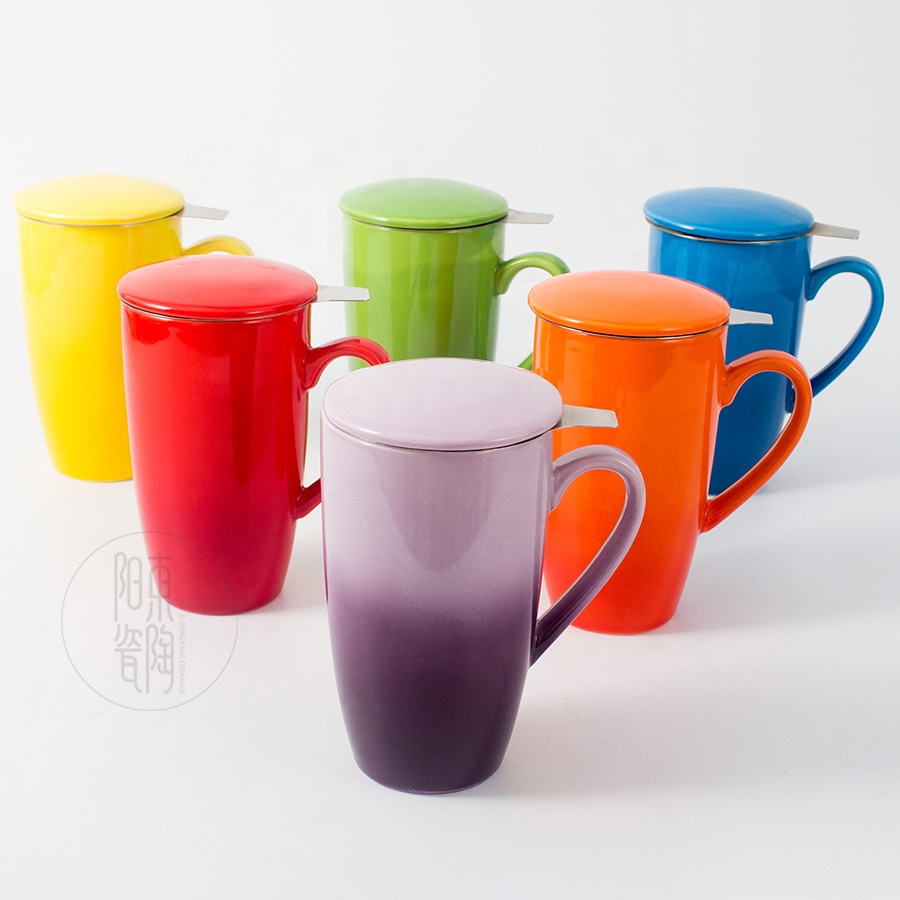 Лидер продаж на заказ 16,5 OZ высокий красочной ручкой фарфор керамическая чашка путешествия чайная кружка набор из нержавеющей стали для заварки и крышкой