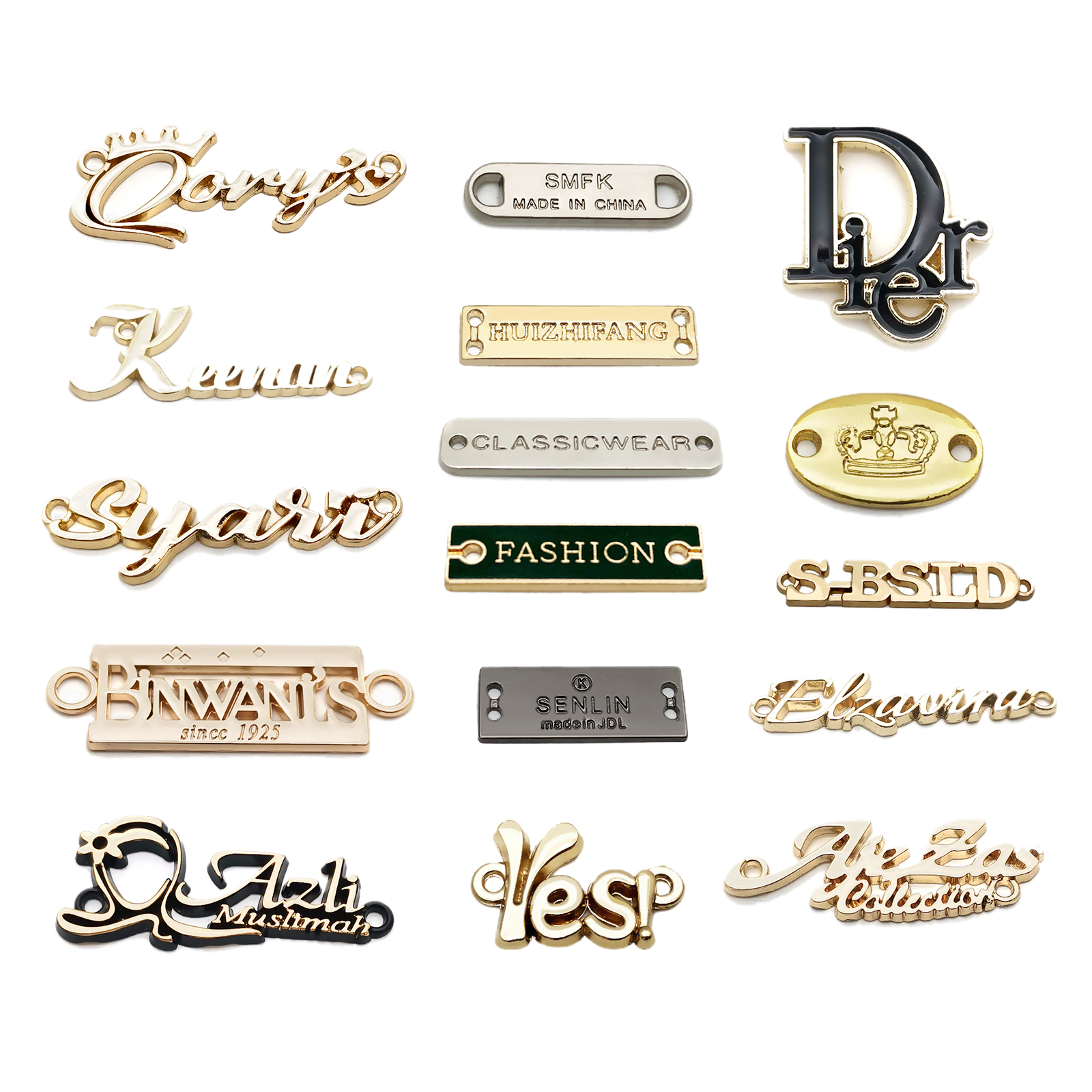 USA standard environmental custom brand name engraved clothing metal logo labels for coat/swimwear