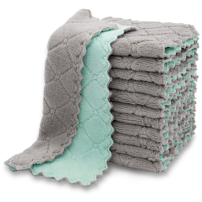 10pcs Super Absorbent Coral Velvet Microfiber Dish Towels Nonstick Oil Washable Kitchen Cloth for Home Sustainable Woven