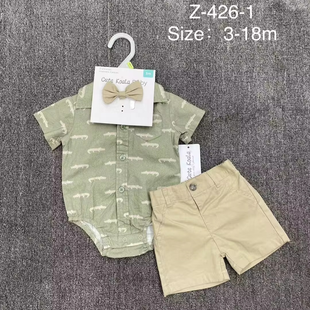 Wholesale summer Gentleman Toddler clothing set dress children short sleeve shirt onesie + shorts tie 3 pieces baby clothing