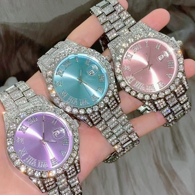 Цена по прейскуранту завода-изготовителя Bling, верхняя одежда, большие размеры, из Уход за кожей лица кварцевые часы бренда класса люкс женские стильные в стиле «хип-хоп» со стразами Одежда для маленьких девочек, Цвета: голубой, наручные часы