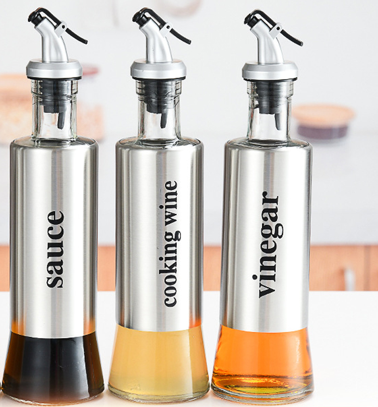 Bestlife Premium Glass Stainless Steel Oil Vinegar Dispenser Pouring Spouts Soy Sauce Container for Kitchen