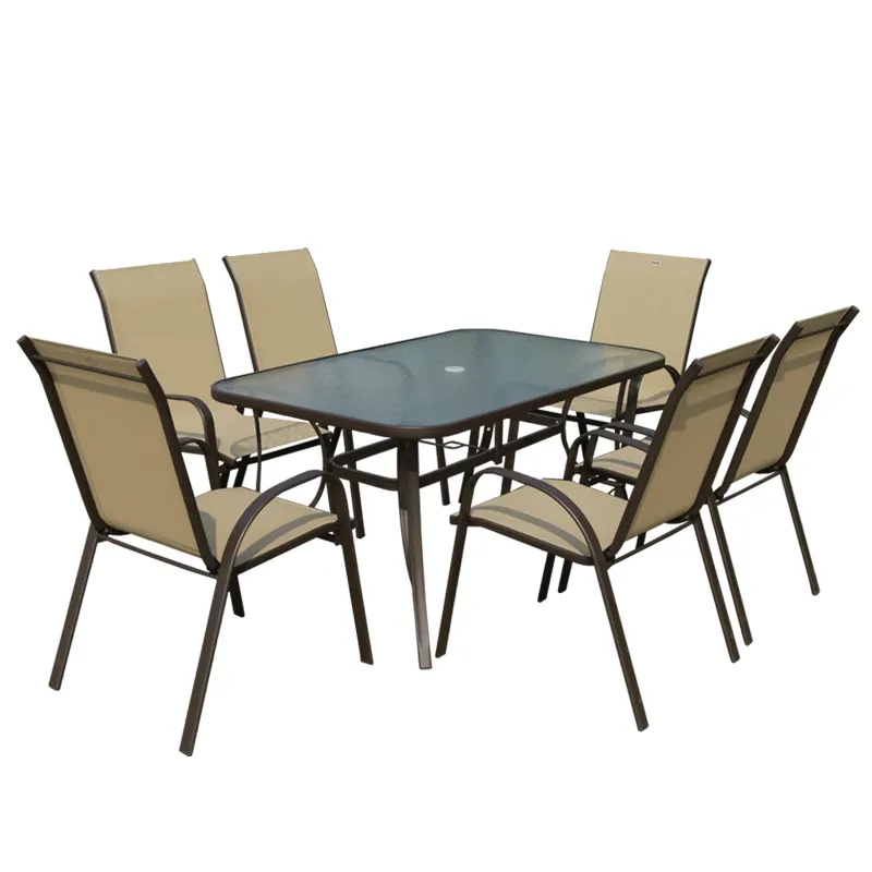 Dining Chair Square Table 6Seater Aluminum Waterproof Patio Outdoor Furniture 7Pcs Garden Set