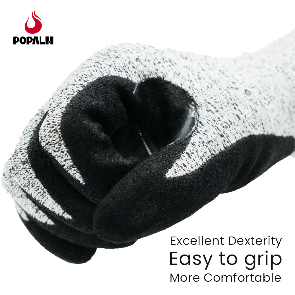 POPALM Cut-Resistant Safety Work Gloves Maximum Protection Sandy Nitrile Coated Reinforced Thumb Crotch Work Gloves
