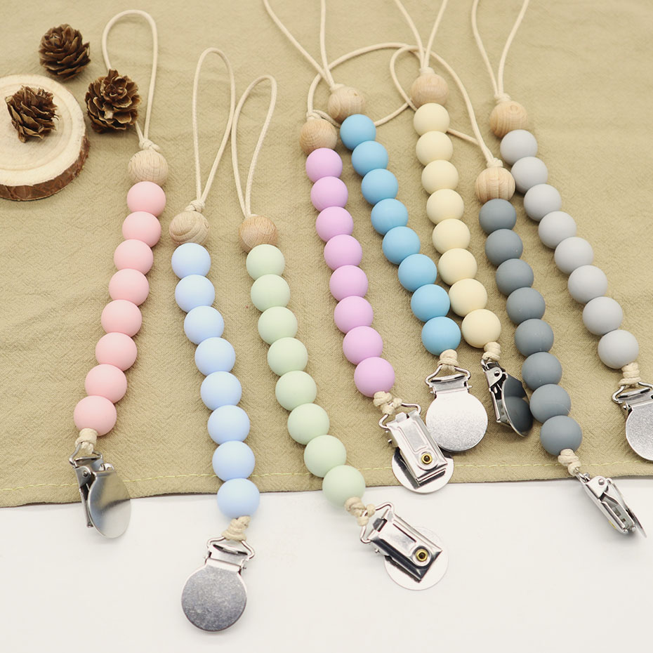 Amanzon Silicone Bead Teether Stainless Steel Baby Pacifier Clip