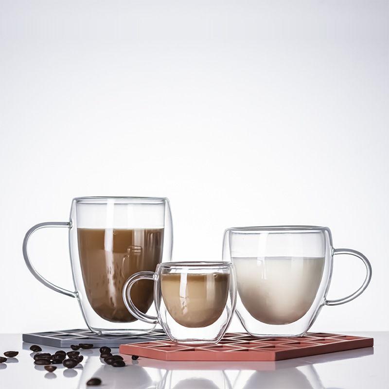 Amazon Hot Selling Borosilicate Double Wall Clear Coffee Milk Glass Mug Cup For Kids