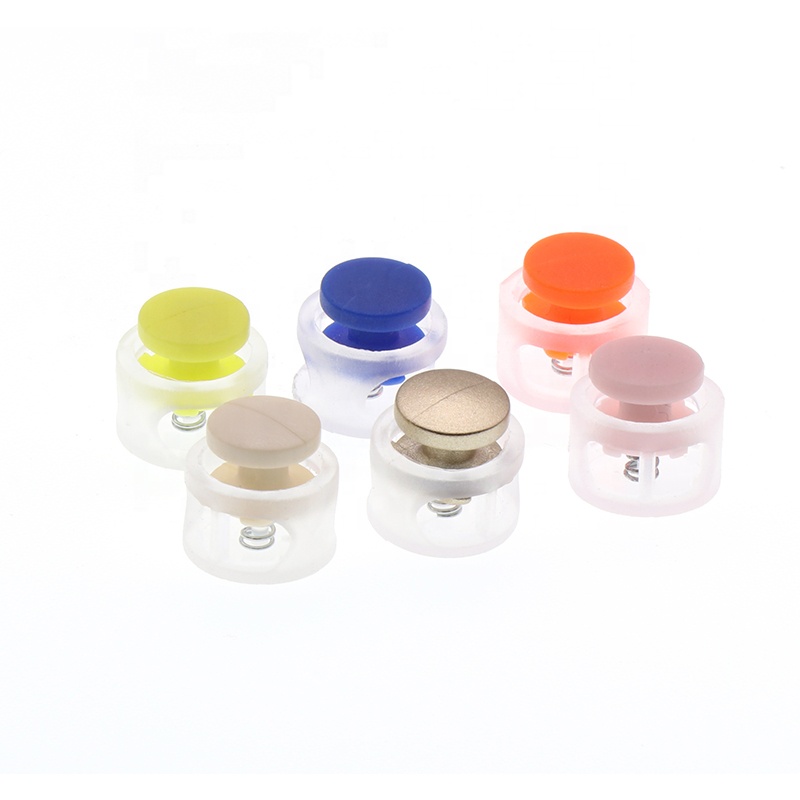 High quality stock transparent matte spring cord stopper toggle adjustable spring round cord lock