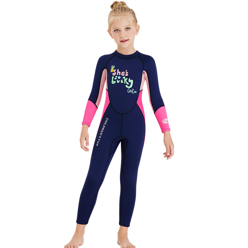 Kids Girls 2.5mm Neoprene Wetsuits Keep Warm Long Sleeve Diving Suit With Back Zipper Surf Wetsuit Surfing Swimsuit For Girls