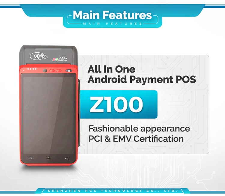 3G/4G/WIFI 5.5 Inch Touch Screen Handheld Edc Fingerprint Android POS Terminal with Printer and NFC HCC-Z100