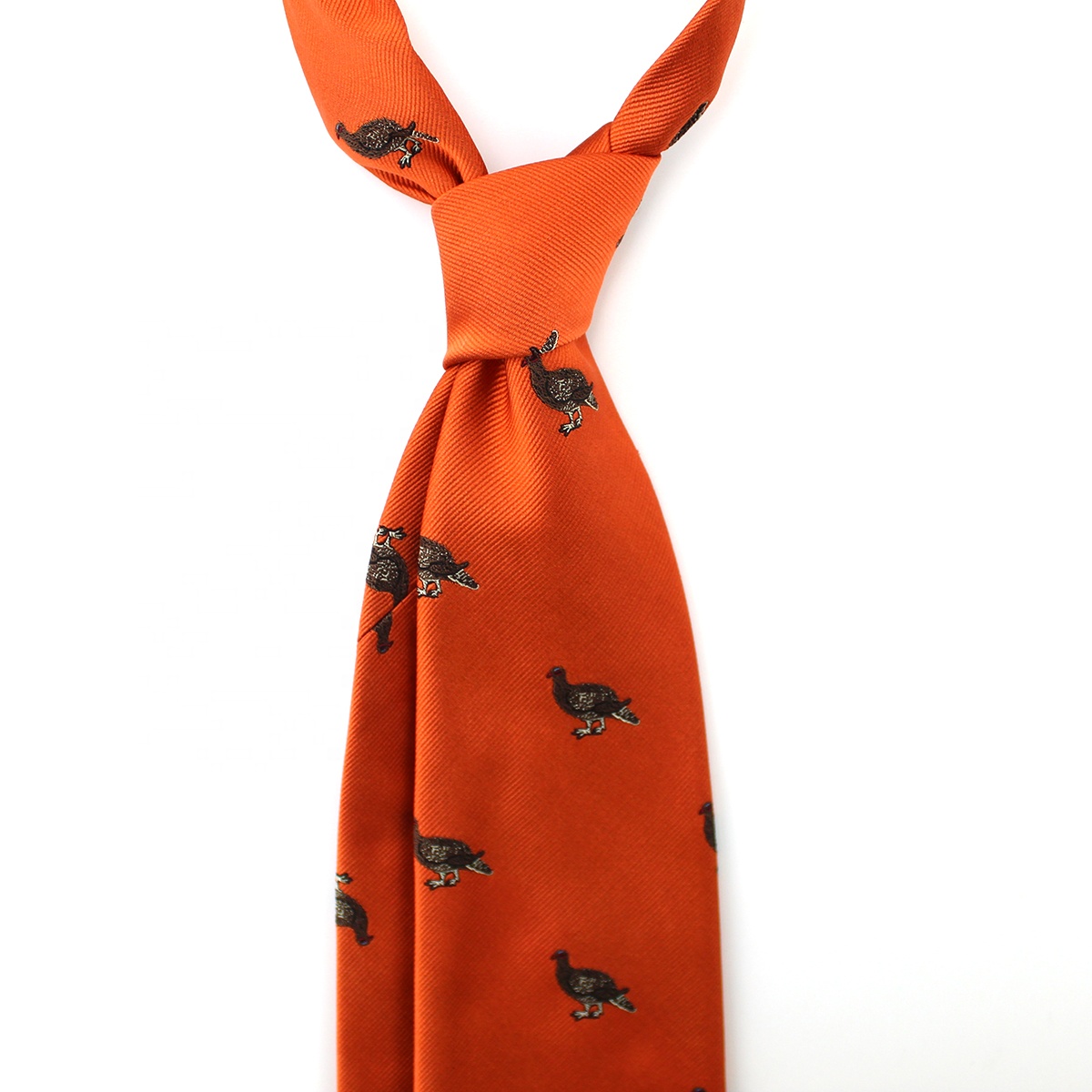 Orange Handmade Mens Wholesale Premium Pure Silk Custom Woven Allover Animal Bird Tie
