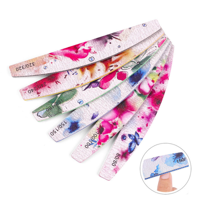 MEETNAIL 6 PCS Professional Nail Files 100-240 Grit Nail Files and Buffers Washable Double Sided Nail Buffers Flower Pattern