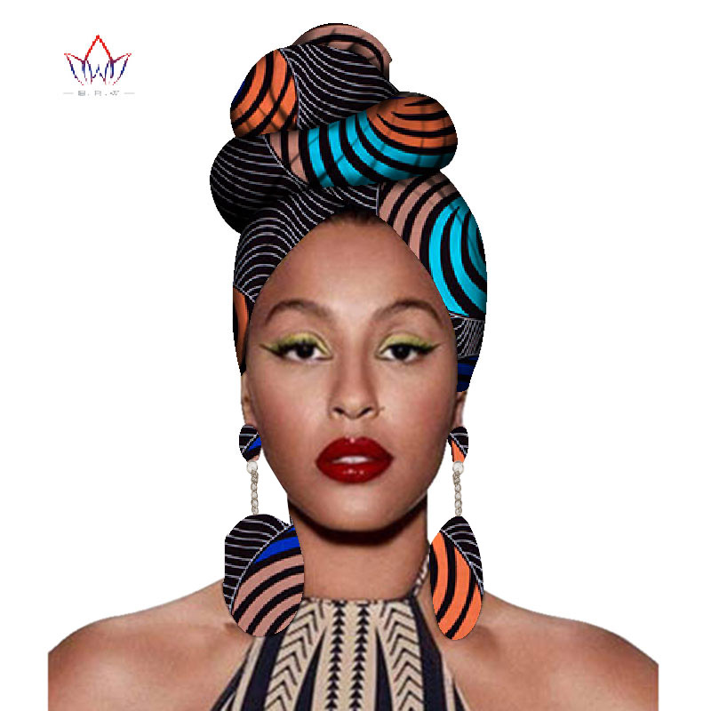 African headtie print headwrap ankara wax fabric 100% cotton scarf kente 2 pieces scarves and earrings WYB56