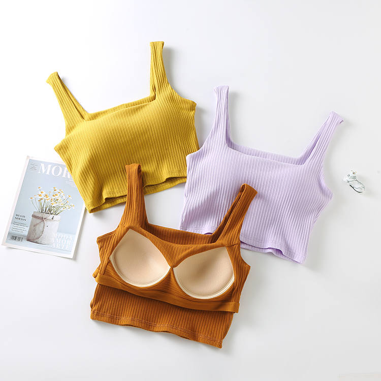 Hot Selling Push Up Women Padded Bra Top Wirefree Ribbed Bralette Seamless Bra for Young Girls