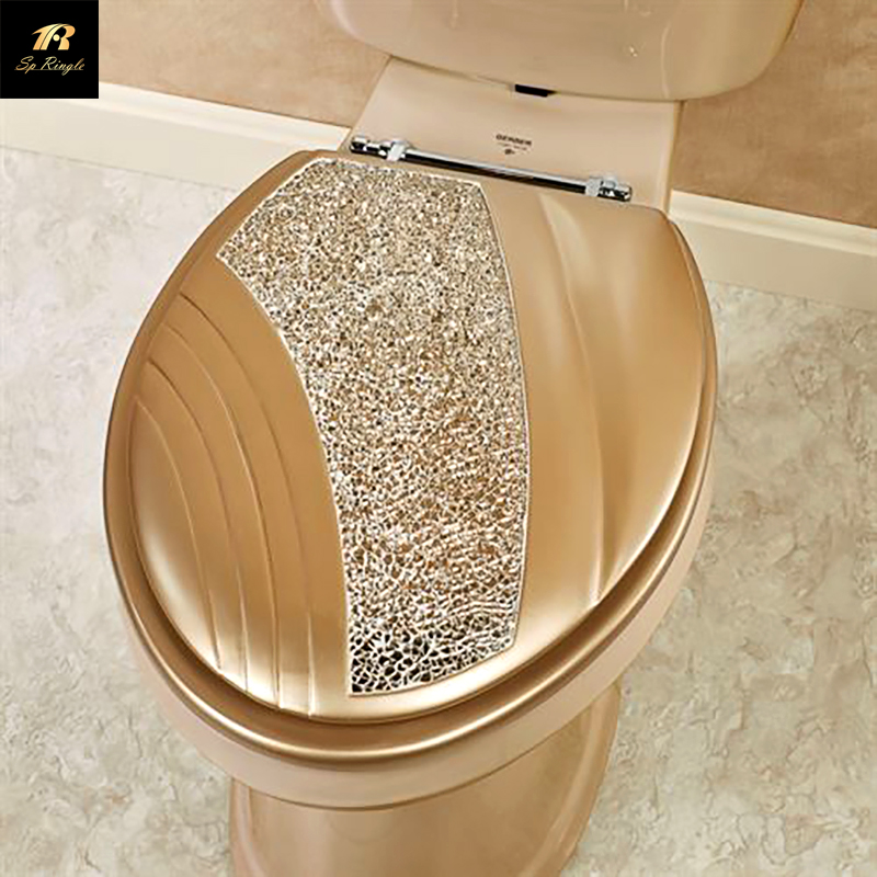 Bathroom powerful flushing luxury sanitary ware ceramic one piece shine diamond golden toilets