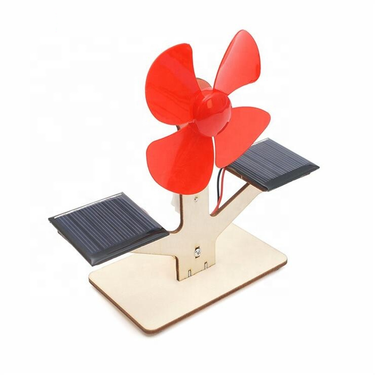 Wooden laser cutting DIY solar toy science education model toy DIY wooden solar fan for children