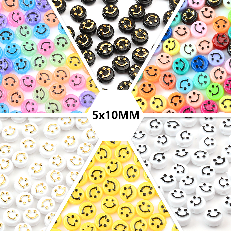 50PCS 10mm Smiley face Acrylic Beads Necklace Set For Bracelet Making Jewelry Making Beads