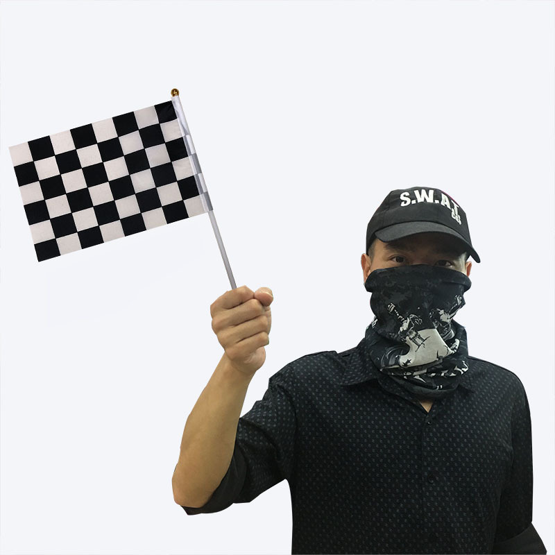 Durable fabric polyester small hand held banner sublimation printing racing sports chess grid waving hand flags