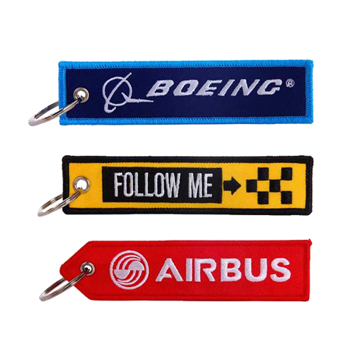 no minimum moq Custom Brand Name Logo flight aviation embroidery anime fabric woven tag keychain key chain patches