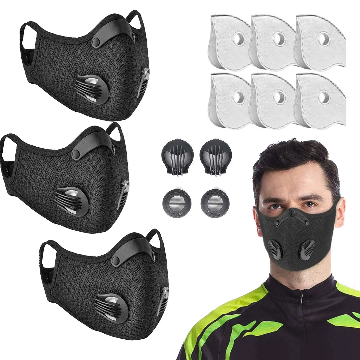 Custom Reusable Adjustable Masque Breathing Sports Face Cover Protective Pollution Facemask with Filter