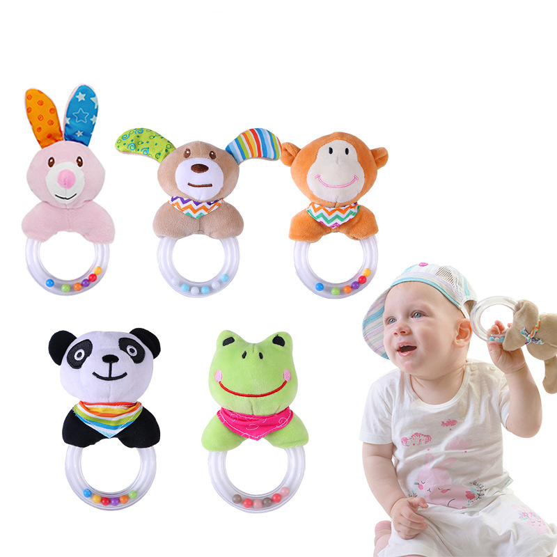Plush baby rattles lovely animals baby rattle toys security hand bells for infant
