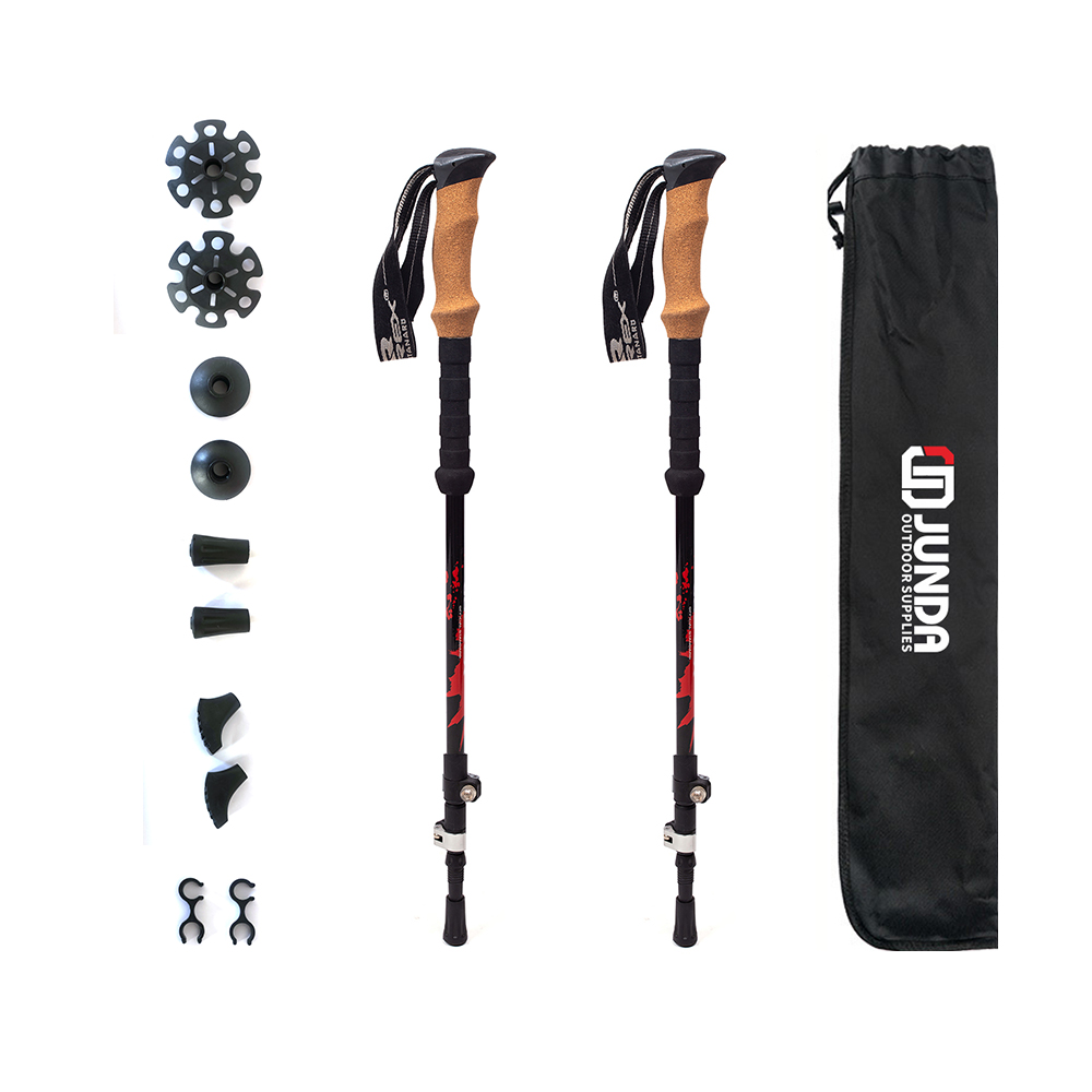 2021 New Design 3 Section Telescope Aluminum 7075 with Carbon Texture Surface Trekking Stick Walking Poles alpenstocks