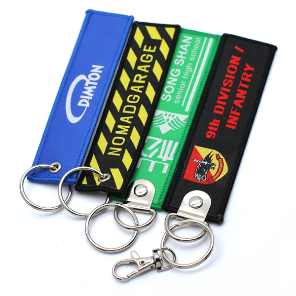 Wholesale Cheap Customized Personalized Fabric Patch Key chain Key ring Custom Woven Label Embroidery Keychain