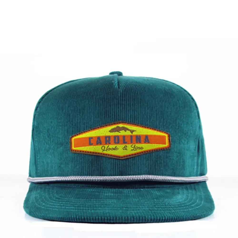 Wholesale green custom corduroy cap snapback hat with rope