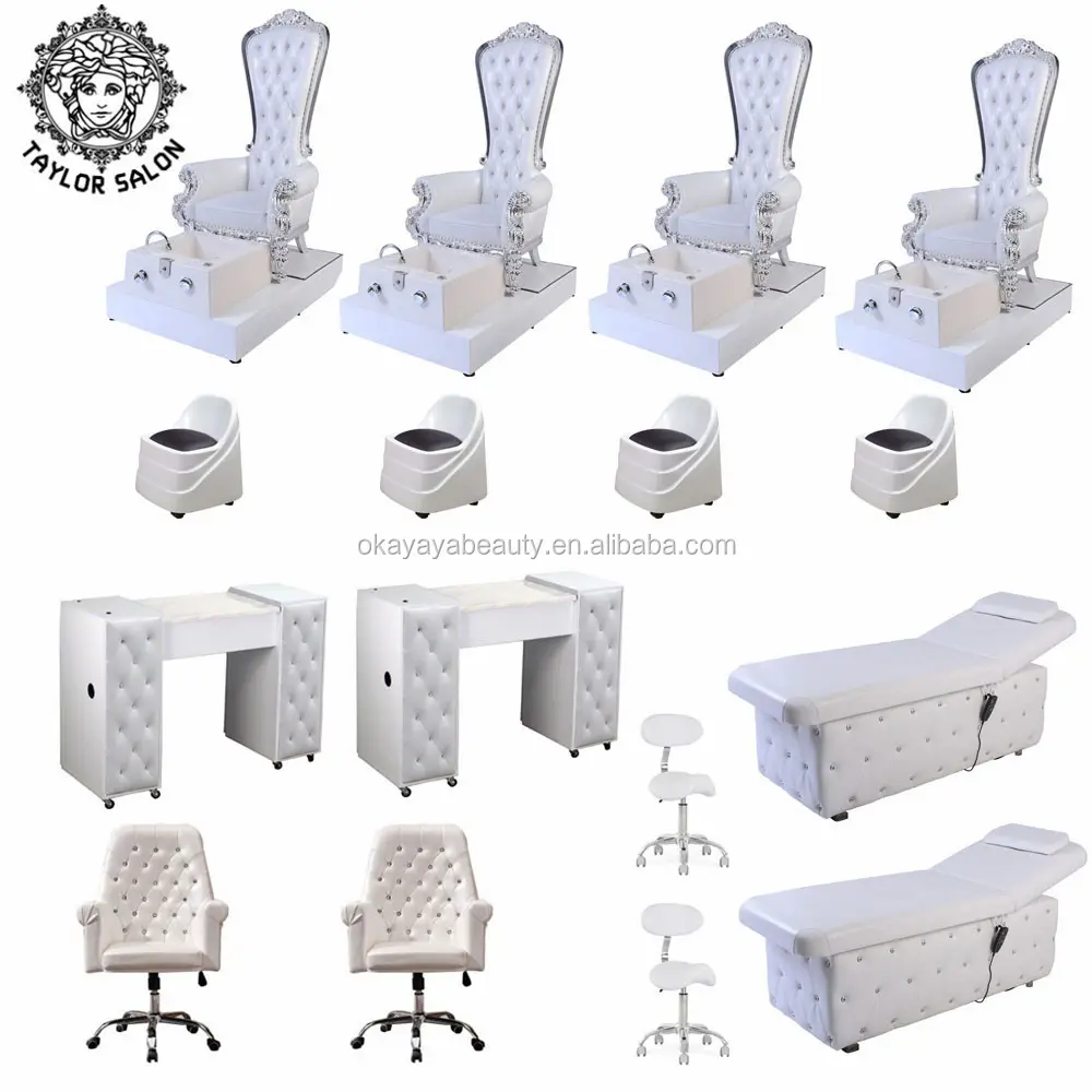 Luxury nail salon equipment and furniture package lash bed manicure table nail chairs pedicure spa chair with foot bowl