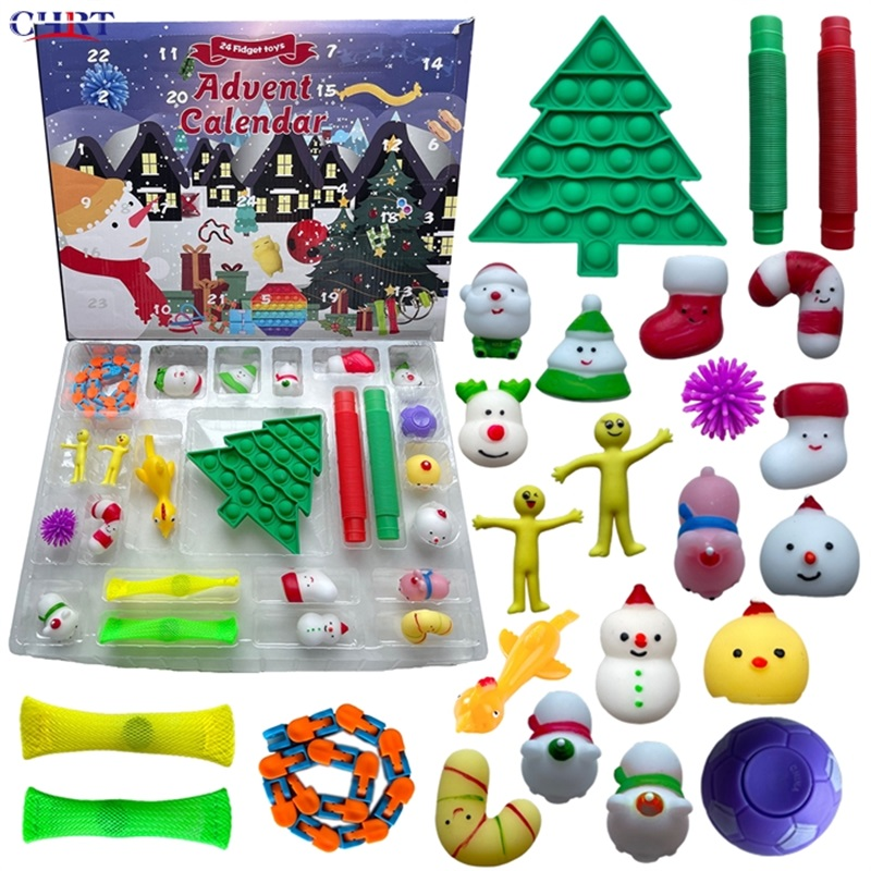 CHRT Silicone Squeeze Toys Autism Push Bubble Sensory Toys Xmas Stress Relief Fidget Toy Set Christmas Fidget Advent Calendar